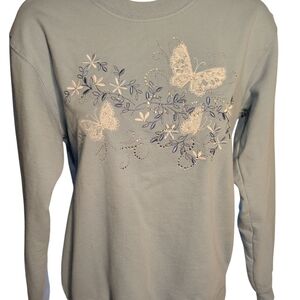 Vtg Country Stores Women's Embroidered Blue Butterfly Sweatshirt Size S